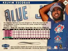 Rear | Kelvim Escobar Baseball Cards 1998 Fleer Tradition