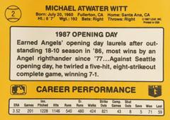 Rear | Mike Witt Baseball Cards 1987 Donruss Opening Day