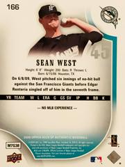 Rear | Sean West [Gold] Baseball Cards 2009 SP Authentic