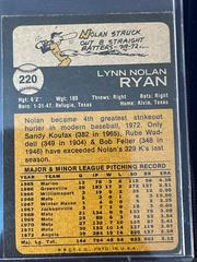 Back Of Card | Nolan Ryan Baseball Cards 1973 Topps