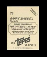 Coming Soon Back | Gary Maddox [Coming Soon] Baseball Cards 1982 Topps Stickers