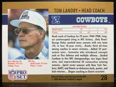 Back | Tom Landry Football Cards 1990 Pro Set