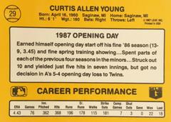 Rear | Curt Young Baseball Cards 1987 Donruss Opening Day