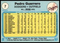 Back Of Card | Pedro Guerrero Baseball Cards 1982 Fleer
