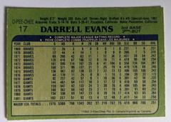 The Back  | Darrell Evans Baseball Cards 1982 O Pee Chee