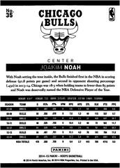 Back Of Card | Joakim Noah Basketball Cards 2014 Panini Hoops