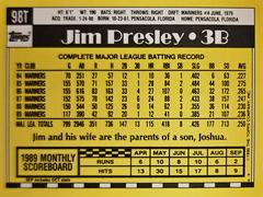 Rear | Jim Presley Baseball Cards 1990 Topps Traded Tiffany