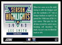 Back | Lee Smith [Season Highlights] Baseball Cards 1994 Score