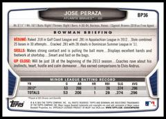 Back Of Card | Jose Peraza Baseball Cards 2013 Bowman Prospect