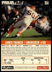 Back Of Card | James Francis [Should be Card #38] Football Cards 1992 Skybox Primetime