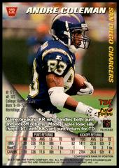Back Of Card | Andre Coleman Football Cards 1996 Stadium Club