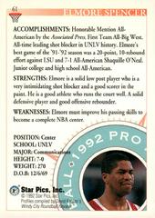 Back Of Card | Elmore Spencer Basketball Cards 1992 Star Pics