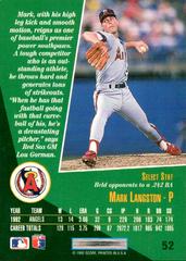 Back Of Card | Mark Langston Baseball Cards 1993 Score Select