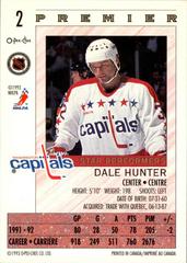 Back Of Card | Dale Hunter Hockey Cards 1992 O-Pee-Chee Premier Star Performers