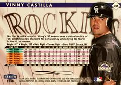 Rear | Vinny Castilla Baseball Cards 1998 Fleer Tradition