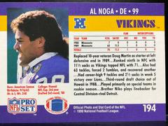Back | Al Noga Football Cards 1990 Pro Set