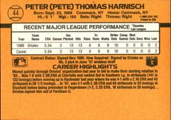 Back Of Card | Pete Harnisch Baseball Cards 1989 Donruss