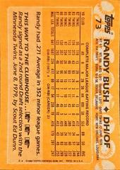 Back Of Card | Randy Bush Baseball Cards 1988 Topps