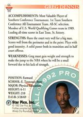 Back Of Card | Greg Dennis Basketball Cards 1992 Star Pics
