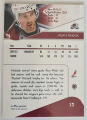 Backside | Milan Hejduk Hockey Cards 2003 ITG Toronto Star