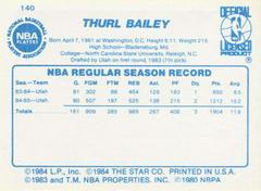 Back Side | Thurl Bailey Basketball Cards 1986 Star