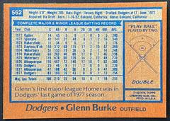 Glen Burke 562 Back Side | Glenn Burke Baseball Cards 1978 Topps
