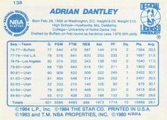Back Side | Adrian Dantley Basketball Cards 1986 Star