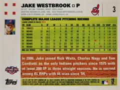 Rear | Jake Westbrook Baseball Cards 2007 Topps Opening Day
