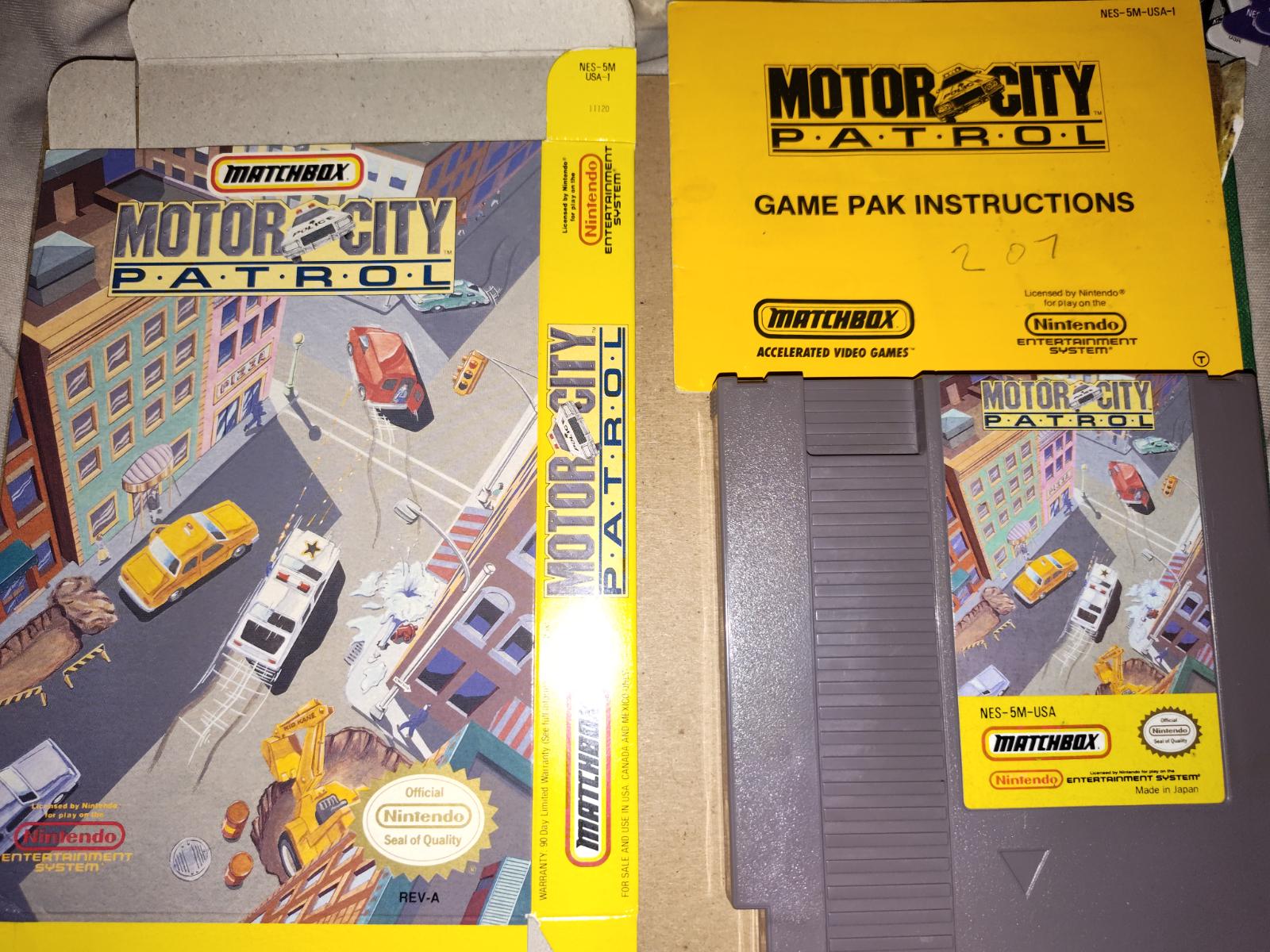 Motor City Patrol Item, Box, and Manual NES