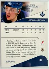 Backside | Nikolai Antropov Hockey Cards 2003 ITG Toronto Star