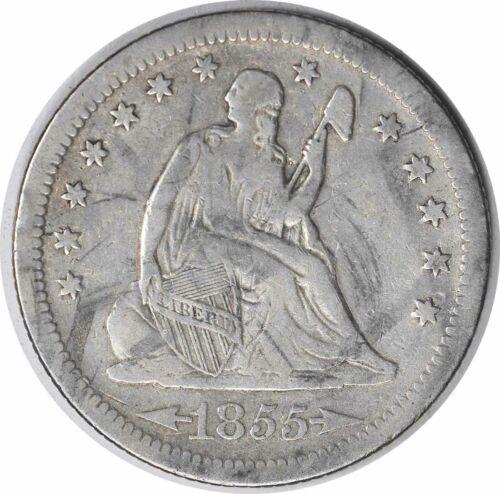 1855 S [ARROWS] Coins Seated Liberty Quarter