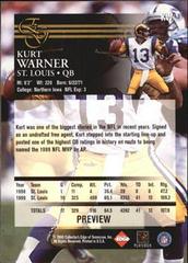 Card Back | Kurt Warner [Preview] Football Cards 2000 Collector's Edge EG