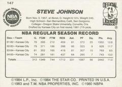 Back Side | Steve Johnson Basketball Cards 1986 Star
