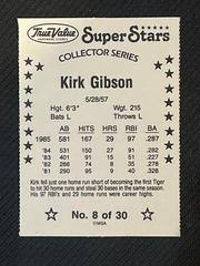  Back | Kirk Gibson Baseball Cards 1986 True Value Perforated