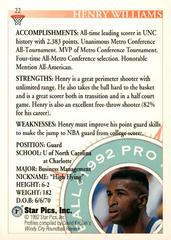 Back Of Card | Henry Williams Basketball Cards 1992 Star Pics