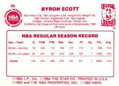Back Side | Byron Scott Basketball Cards 1986 Star