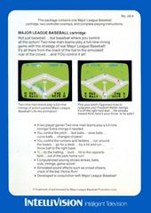 Back Cover | Major League Baseball Intellivision