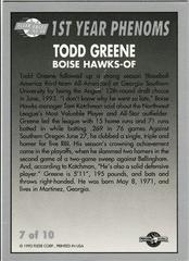 Back | Todd Greene [1st Year Phenoms] 7 of 10 Baseball Cards 1993 Fleer Excel