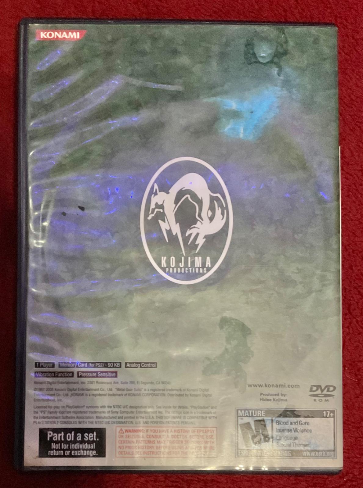 2/3 Metal Gear Solid 3: Subsistence [Essentials Collection]
    The outer cover has visible water damage tho... eeep. I also think it might be in the manual slightly???? The pages aren't warped, but I swear there's a hint of old wet paper (almost mildewey? but not to an awful degree) smell in the pages. But maybe i'm dumb.