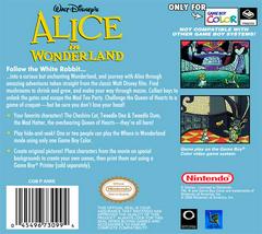Alice In Wonderland - Back | Alice in Wonderland GameBoy Color