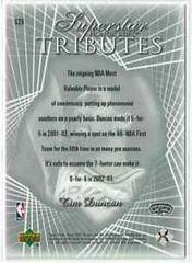 Back Of Card | Tim Duncan Basketball Cards 2002 Upper Deck Honor Roll Superstar Tributes