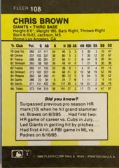Rear | Chris Brown Baseball Cards 1986 Fleer Mini