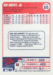 Card Back | Ken Griffey Jr. Baseball Cards 1990 Fleer