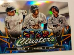 Front | Anthony Volpe, Oswald Peraza, Oswaldo Cabrera Baseball Cards 2023 Topps Cosmic Chrome Stars Clusters