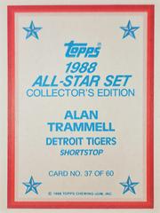 Back | Alan Trammell Baseball Cards 1988 Topps All Star Glossy Set of 60
