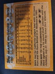 Back | Mark McGwire [Error] Baseball Cards 1988 Topps