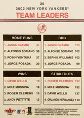 Rear | New York Yankees Team Leaders Baseball Cards 2002 Fleer Tradition