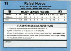 Back | Rafael Novoa Baseball Cards 1991 Classic