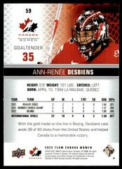 Back Of Card  | Ann Renee Desbiens Hockey Cards 2022 Upper Deck Team Canada Juniors