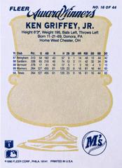 Card Back | Ken Griffey Jr. Baseball Cards 1990 Fleer Award Winners